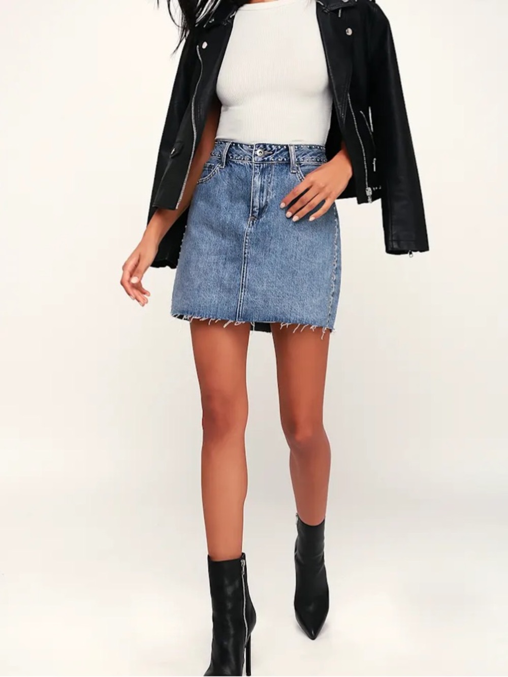 PISTOLA Sierra Medium Wash Studded Denim Mini Skirt